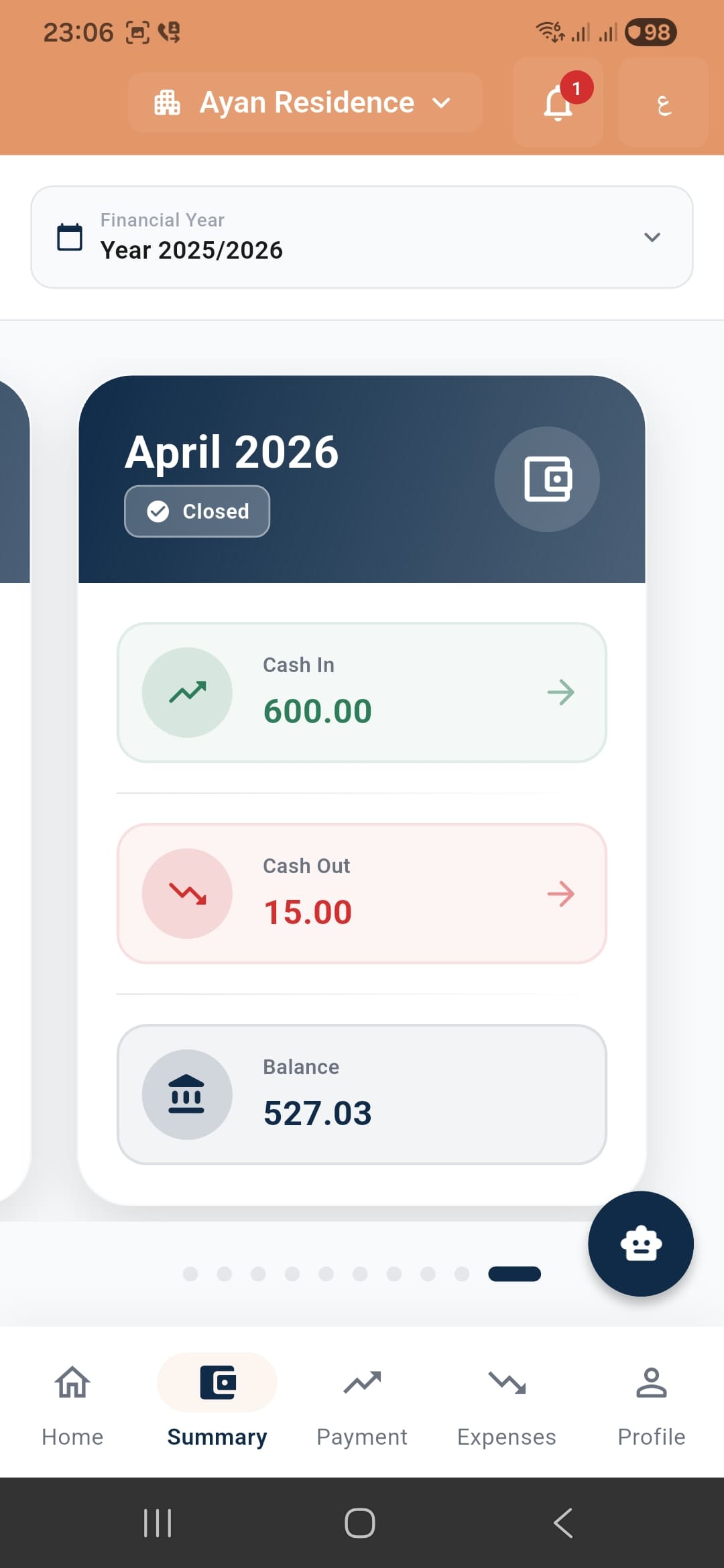 Summary  mobile screen